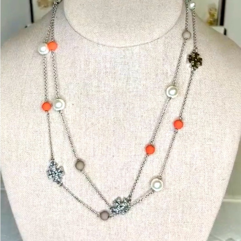 Authentic Tory Burch Crystal & Faux Pearl Necklace